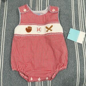 Anavini 6M Gingham Baseball Boy’s sunbubble baby outfit; NWT!